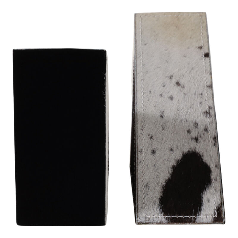 S/2 7" Hair On Hide Cow Print Bookends, White/ Bla image number 5