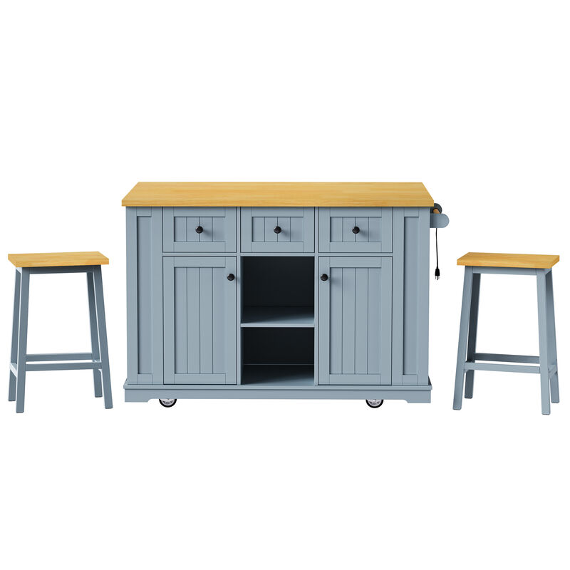 Merax Kitchen Island with 2 Bar Stools
