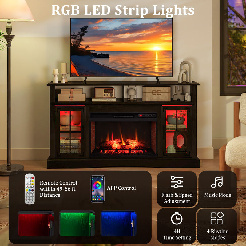 Electric Fireplace TV Stand with Remote Control and Thermostat for Living Room image number 6