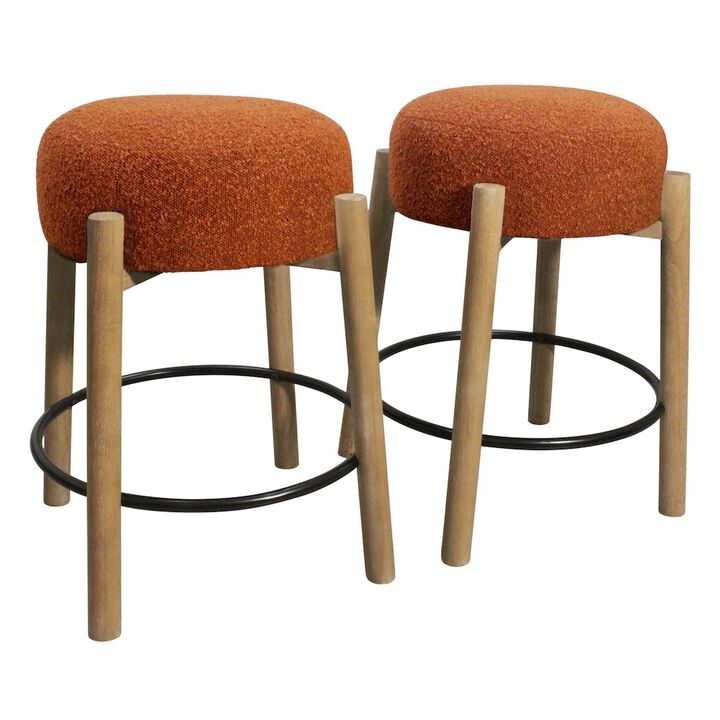 Natalia Counter Stool in Rust Boucle Fabric 2-Piece Set