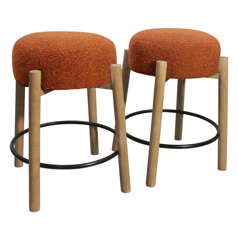 Natalia Counter Stool in Rust Boucle Fabric 2-Piece Set