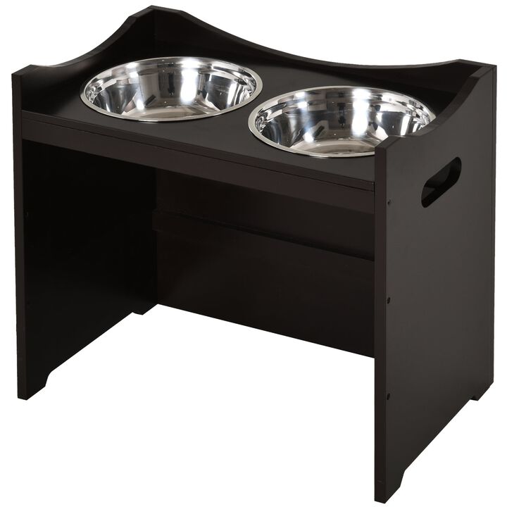 Raised Pet Food Elevated Feeder with 2 Stainless Steel Bowls  3 Levels Adjustable Height Levels  and Wood Finish