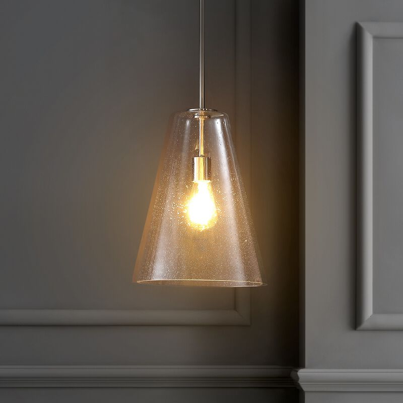 Arlo 1-Light Mid-Century Modern Iron/Seeded Glass LED Pendant