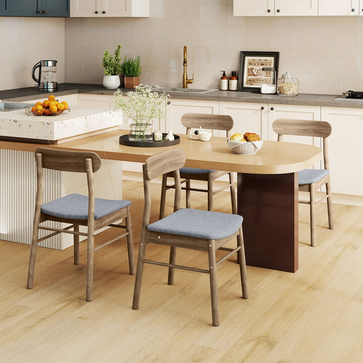 Set of 4 Upholstered Kitchen Chairs with Fabric Seats and Wood Frame