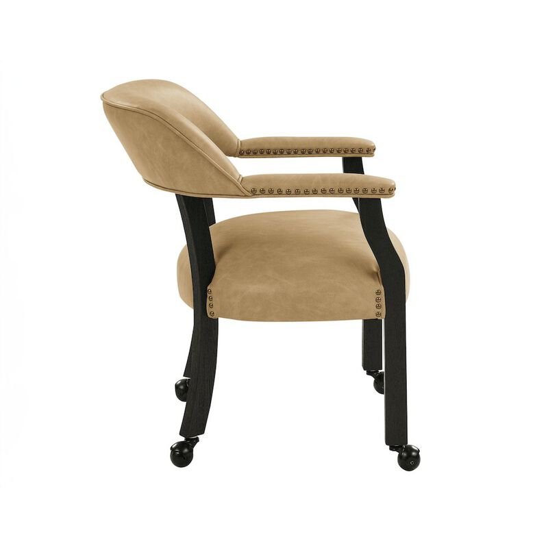 Rylie Dining Sand PU Arm Chair w/Caster