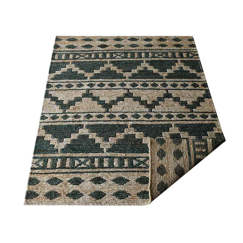 HAND KNOTTED SUMAK JUTE ECO-FRIENDLY Contemporary AREA RUGS  - 6'x9', Rectangle Shape, Beige Green Color, Contemporary, High Pile, Natural Fiber, Outdoor Indoor Handmade Area Rugs (J00084)