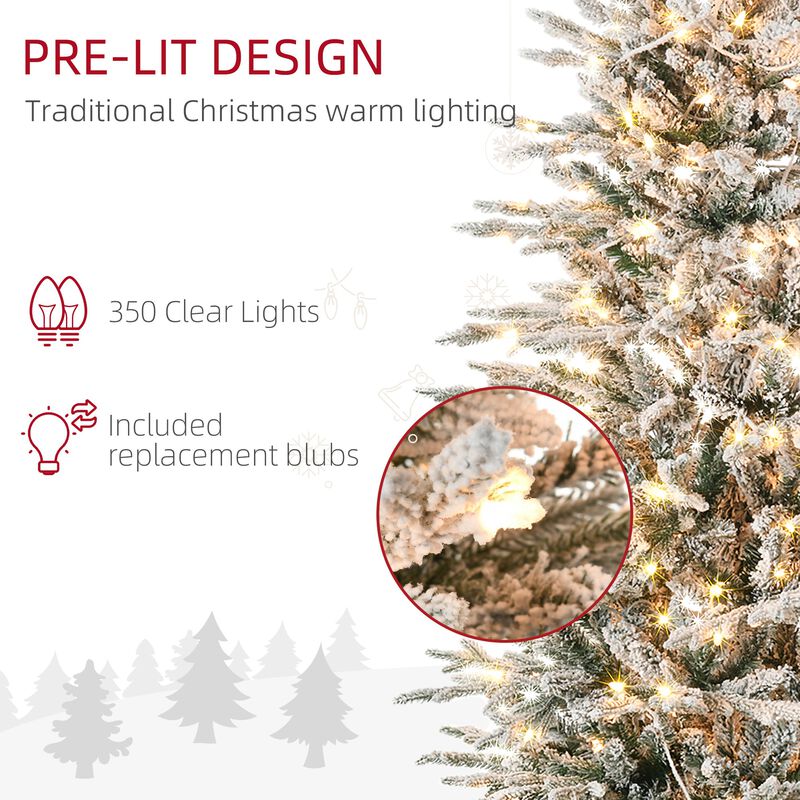 7.5ft Tall Prelit Artificial Christmas Tree Holiday Decor with 850 Snow Flocked Branches