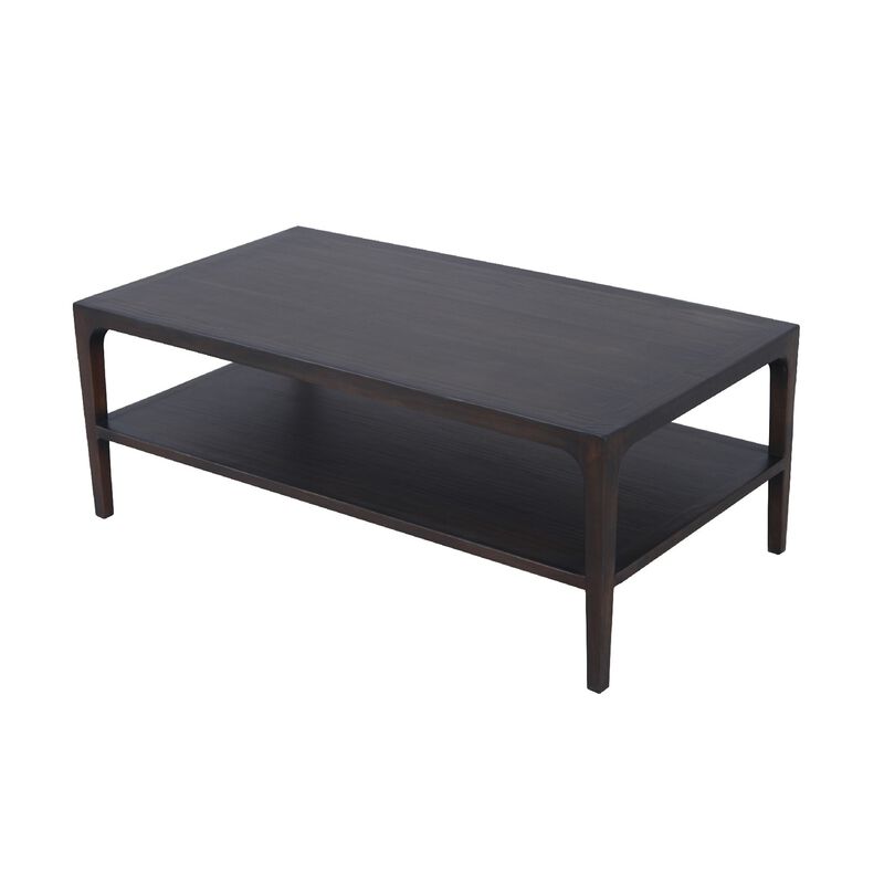 Geni Coffee Table, 48 Inch Rectangular Top w Shelf, Parsons Style Gray