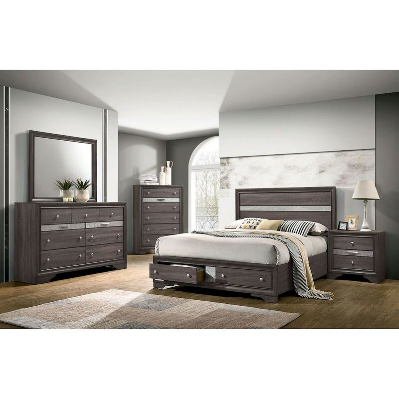 Simple Relax Wooden Queen Bed with Two Footboard Drawers in Gray image number 1