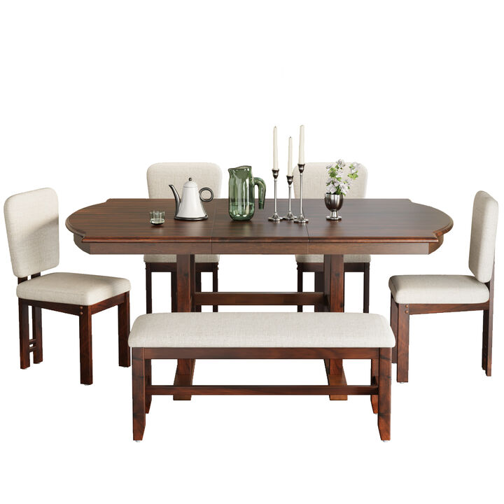 Merax 6 Pieces 78inch Extendable Wood Dining Table Set with Bench