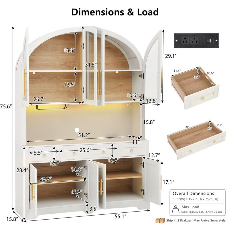 Dondzu Tall Arched LED‑lighted Hutch‑Style Buffet Cabinet image number 9