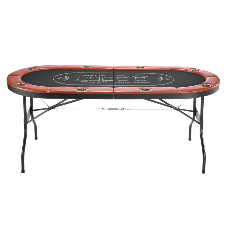 72 in Folding Poker Table with Padded Rails Cup Holders and Metal Legs