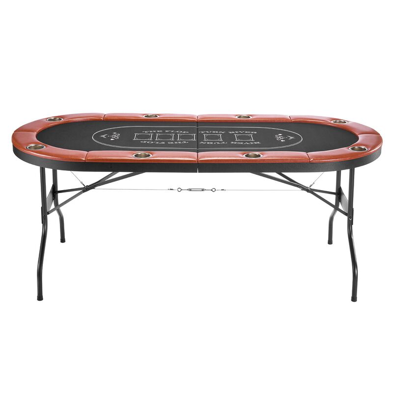 72 in Folding Poker Table with Padded Rails Cup Holders and Metal Legs image number 0