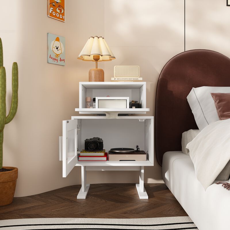 FUFU&GAGA Robot-Themed Storage Cabinet with 360° Rotating Head and Textured Glass Door – Compact Organizer for Kids' Room, Bedroom, or Office (18.9" W x 15.7" D x 27.8" H),White