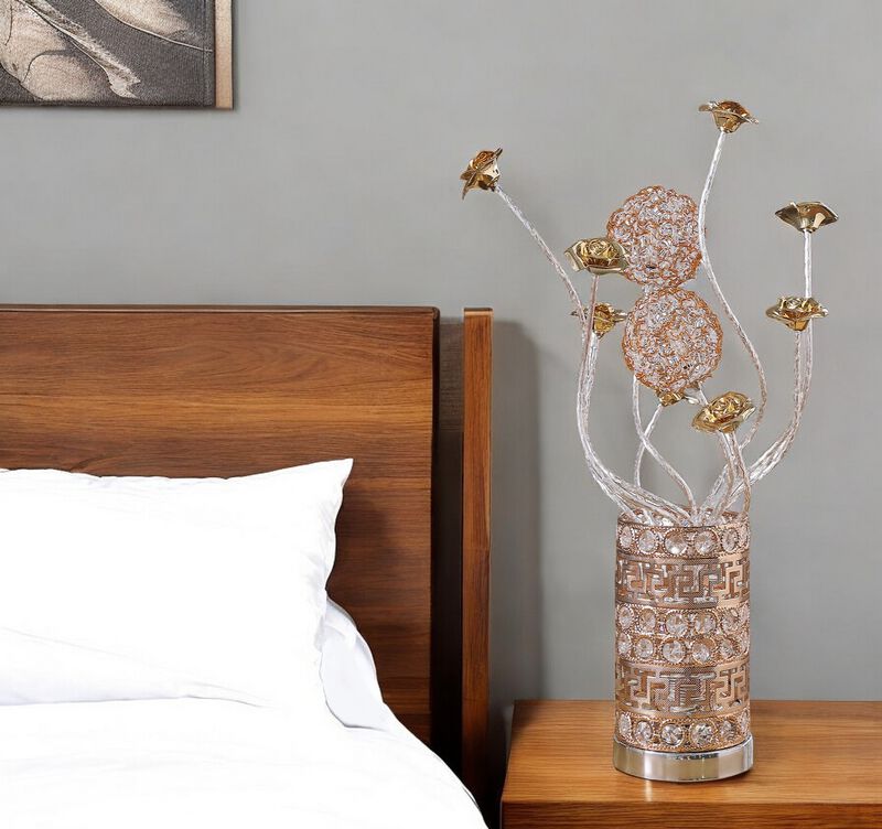 Hivvago 22" Silver And Rose Gold Metal And Acrylic Flowers Bedside Lamp