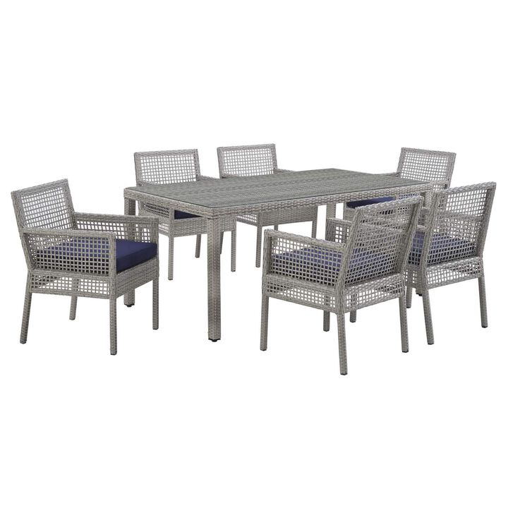 Aura Outdoor Patio Collection - 7 Piece Wicker Rattan Set | Gray-on-Gray Weave | Aluminum Frame | All-Weather Cushions | Non-Marking Foot Caps | 68" Table | Perfect for Patio, Backyard, Poolside