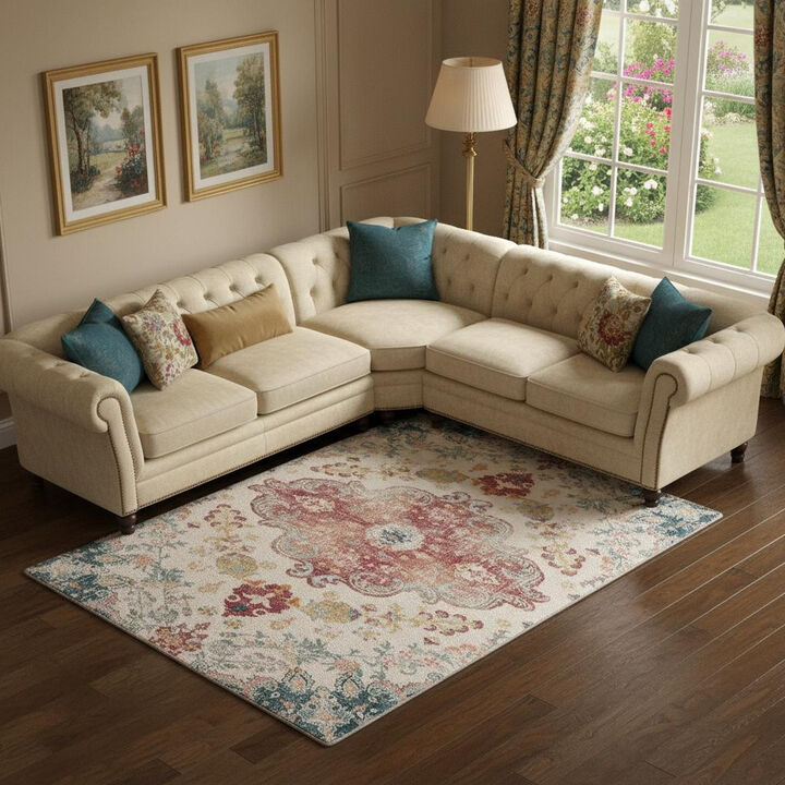 HomeRoots Medallion Distressed Area Rug