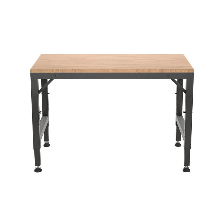 Industrial Adjustable Workbench, Rubber Wood Shop Table with Rubber Pads