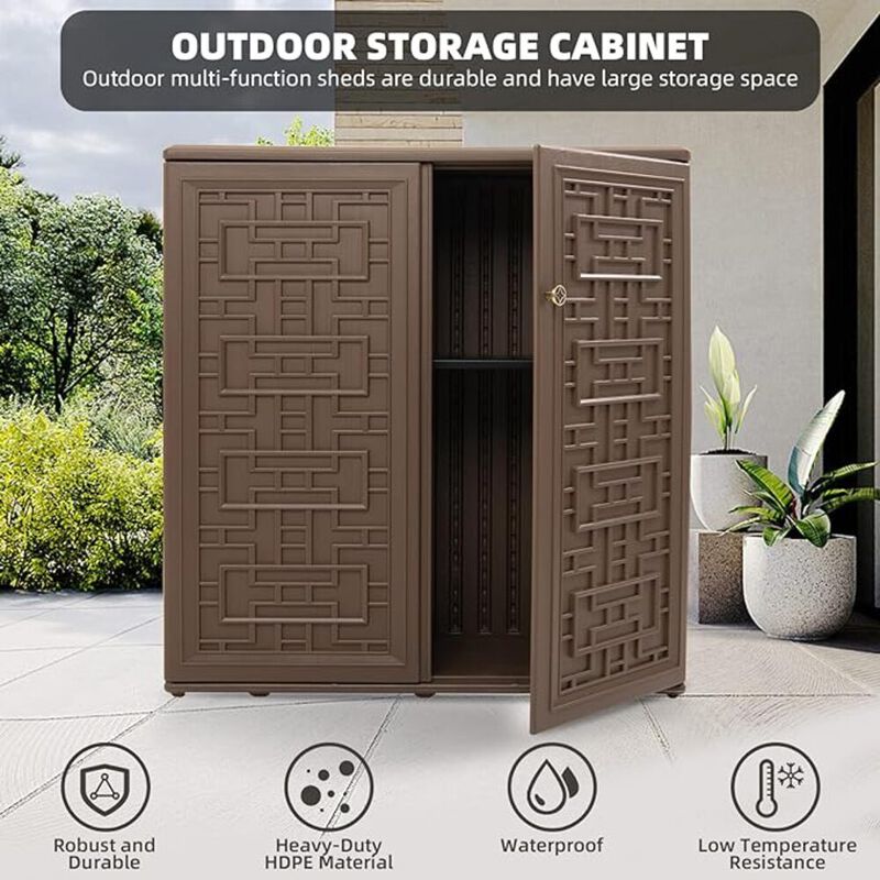Storage Cabinet Waterproof with 1 Shelf, 60-Gallon Indoor & Outdoor Resin Deck Box
