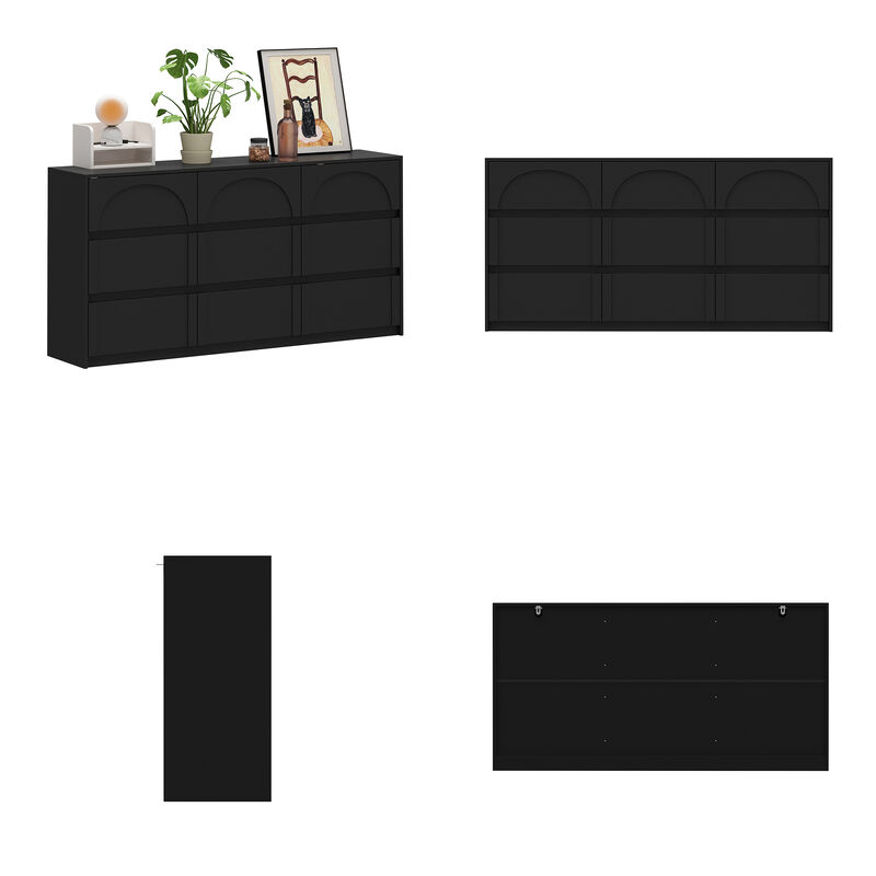 FUFU&GAGA Modern Black Dresser with 9 Drawers, P2 MDF, Black Finish (63" W x 31.5" H x 13.7" D),Black