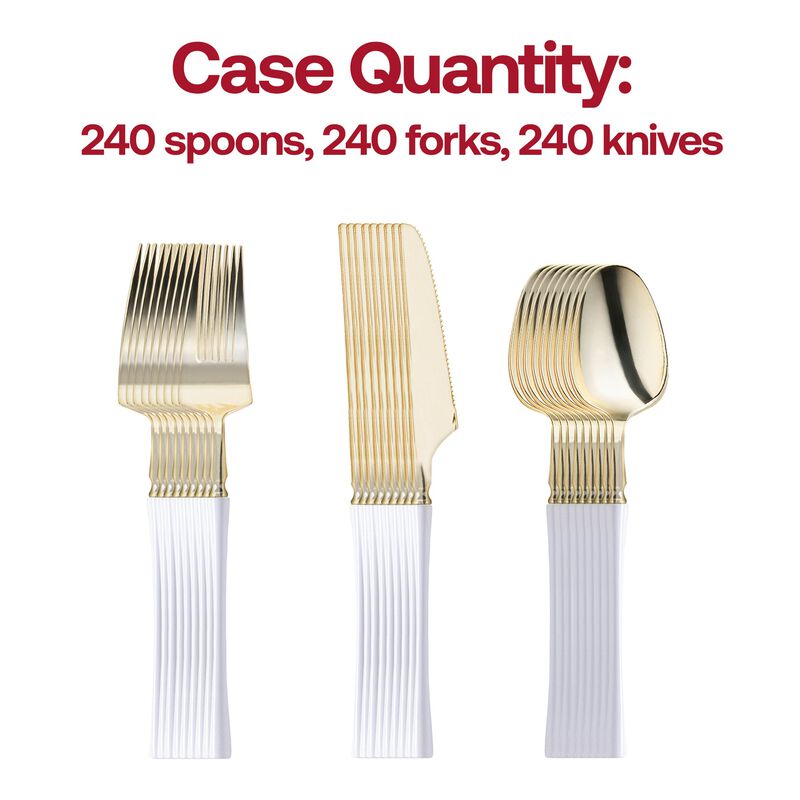 Gold with White Handle Moderno Plastic Cutlery Set (240 Sets) image number 3