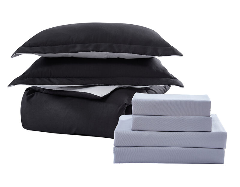 Chestnut Reversible 7 Piece bed in a bag Comforter Set King Black & Gray