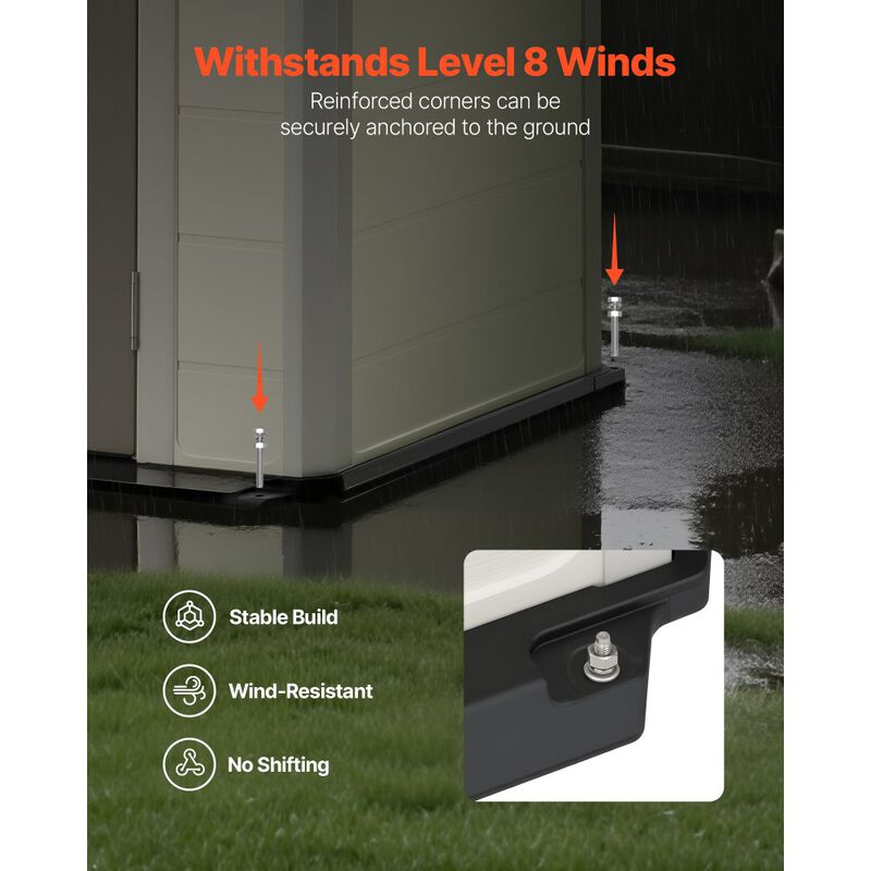 Weather Resistant Resin Garden Storage Shed with Reinforced Floor, Lockable Door for Tools & Bike Storage-Grey image number 4
