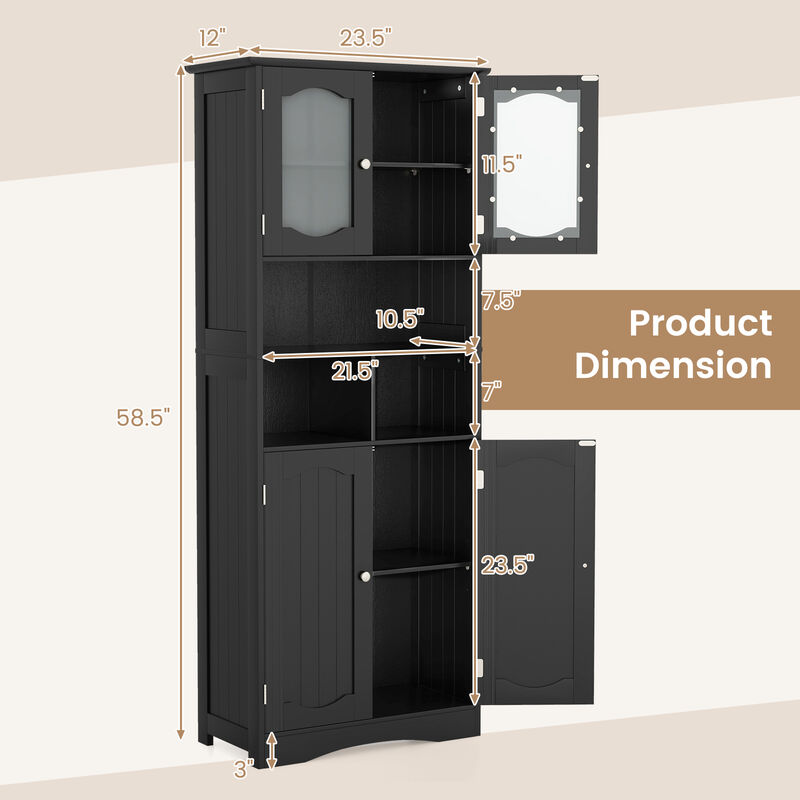 Freestanding Linen Bathroom Storage Cabinet with Frost Glass Doors