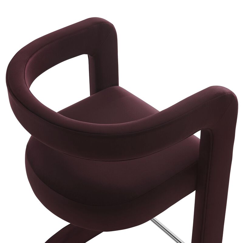 Modway Winslow Performance Velvet Counter Stool with Stainless Steel Footrest in Mulberry image number 8