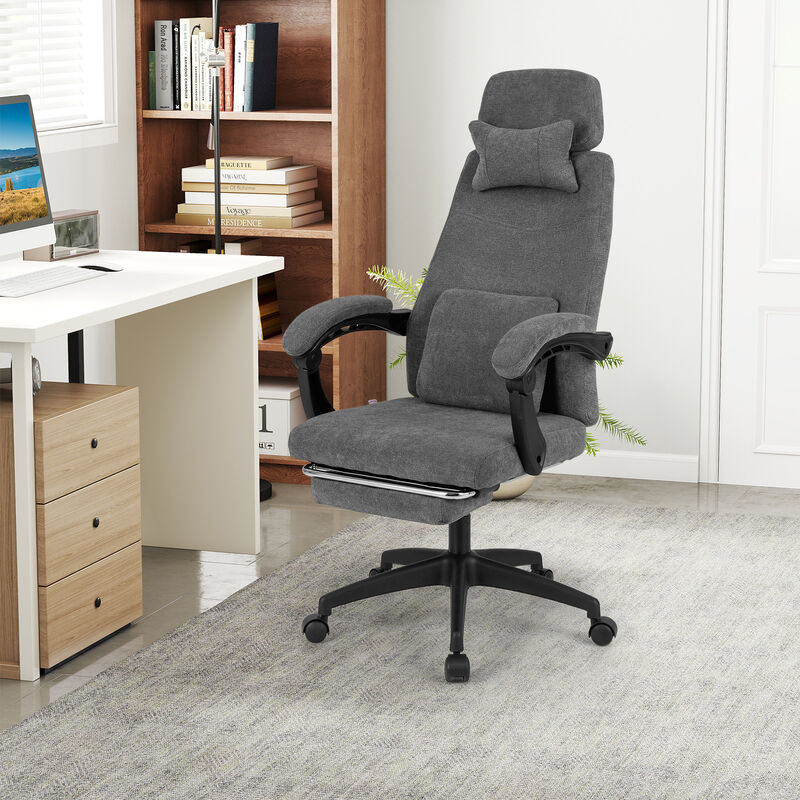 Chenille Upholstered Reclining Computer Desk Chair for Home Office-Grey image number 1