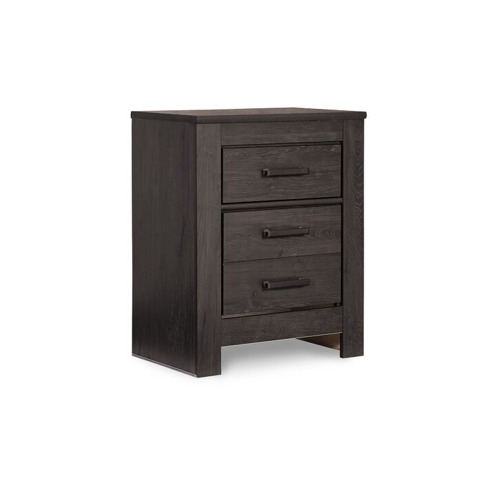 Brin Nightstand, 2 Drawers, Rustic Contemporary Laminate Charcoal Gray