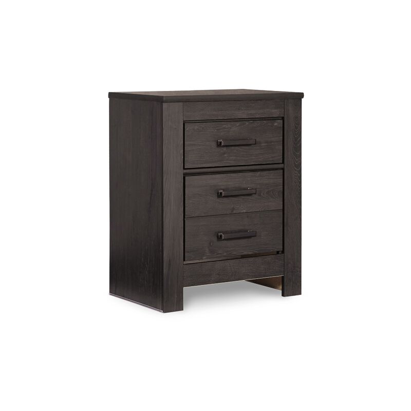 Brin Nightstand, 2 Drawers, Rustic Contemporary Laminate Charcoal Gray