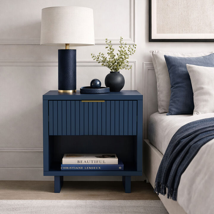 Elara 1-Drawer Blue Nightstand