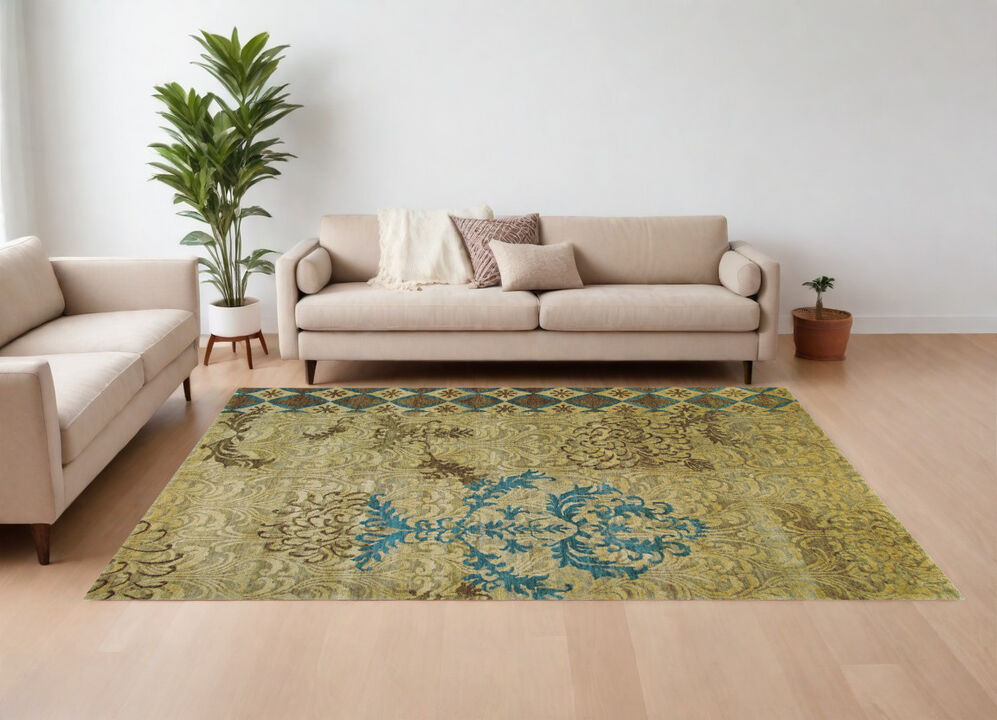 HomeRoots Floral Hand Knotted Area Rug