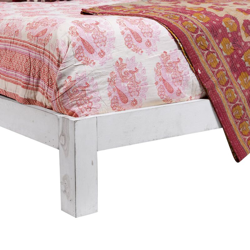 Porter Designs Bali Solid Hand Carved Wood Queen Bed, White