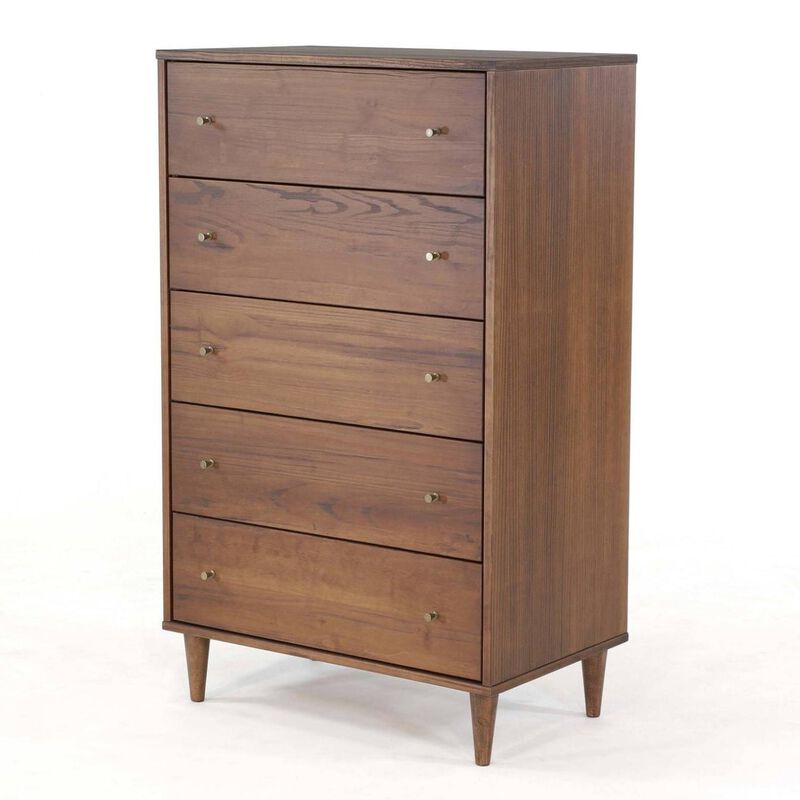 Hivvago Farmhouse Rustic Walnut Mid Century 5 Drawer Chest image number 0