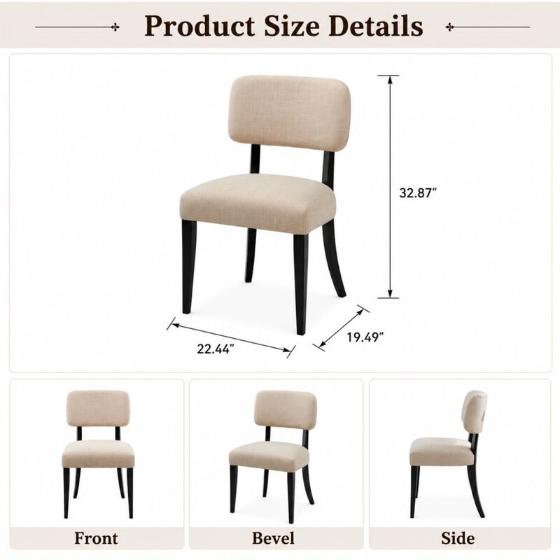 GOODSILO Set of 2 Fabric Upholstered Wooden Dining Chairs, Mid-Century Modern Farmhouse Style for Kitchen, Dining Room & Small Spaces image number 1