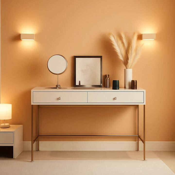 ShipItFurniture White and Gold Vanity Desk with 2 Drawers
