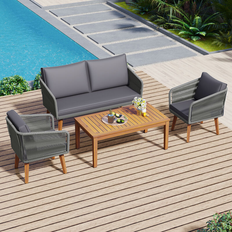 Merax Classic 4-Piece Outdoor Patio Sofa Table Conversation Set