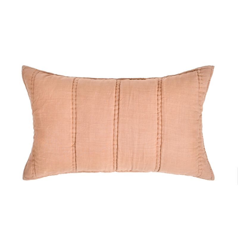 Rawi Lumbar King Pillow Sham, 20x36 Clay Channel Stitch Ramie Cotton - Benzara