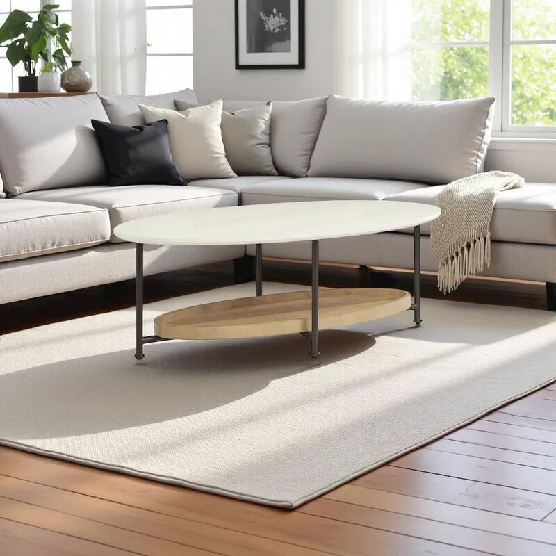 Starlight Canyon Home White Round Coffee Table &ndash; Mid Century Modern Design for Living Room