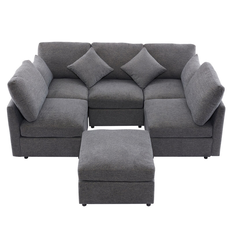 Whisen 86.6" Modular Sectional Sofa, Chenille U-Shaped Couch with Movable Ottoman & USB Ports for Living Room, Apartment image number 8