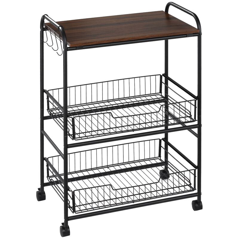 Walnut Kitchen Helper: 3-Tier Mobile Trolley with Basket Drawers image number 0