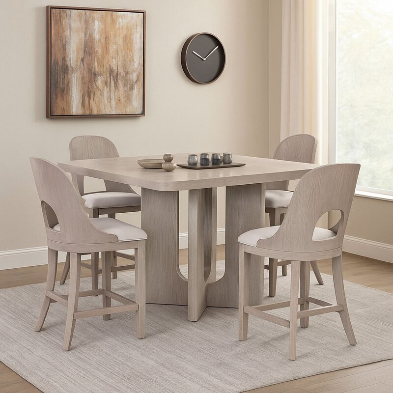 Zoko 7pc Counter Height Dining Table Set, 6 Seater, White Wash Oak image number 1