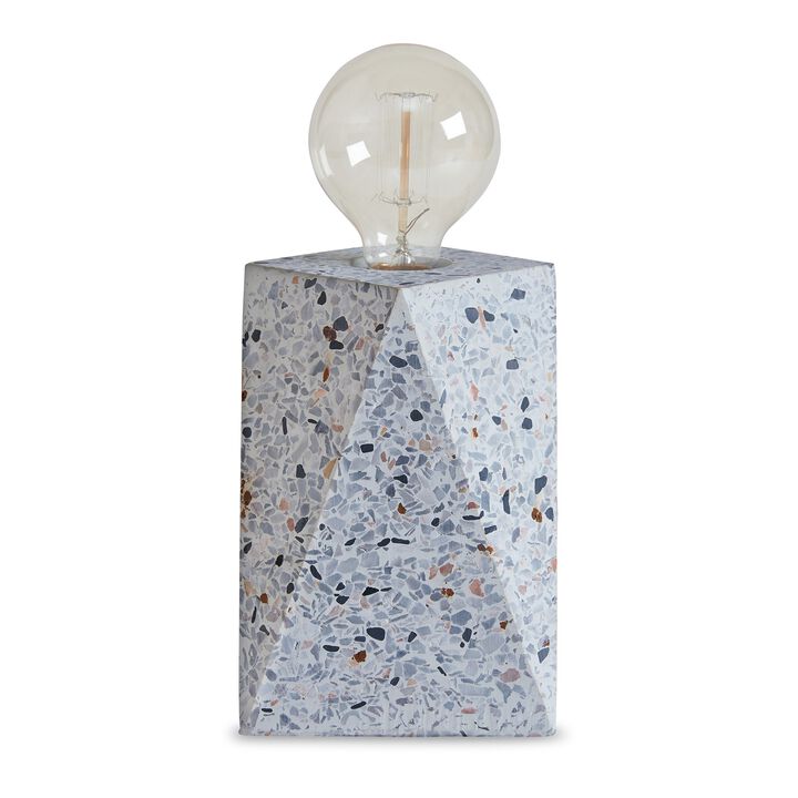 Joen 7 Inch Modern Small Table Lamp, Solid Stone Sculpture, White Terrazzo - Benzara