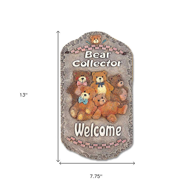 HomeRoots 13" X 8" Gray Brown And Cream Bear Welcome Resin Wall Decor image number 3