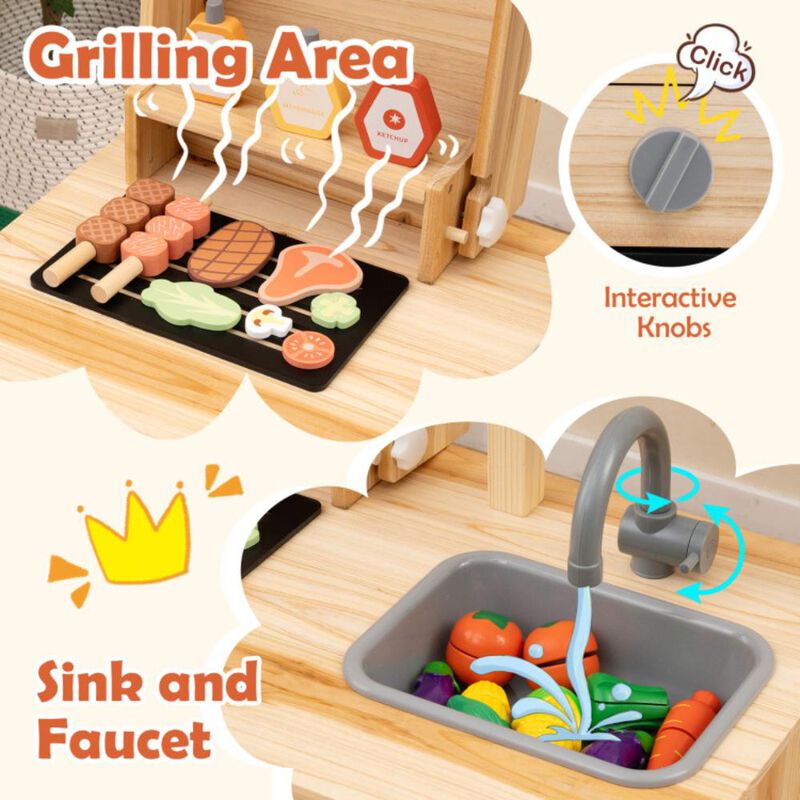 Hivvago Wooden Barbecue Grill Playset with Chalkboard and Sink and Cabinet