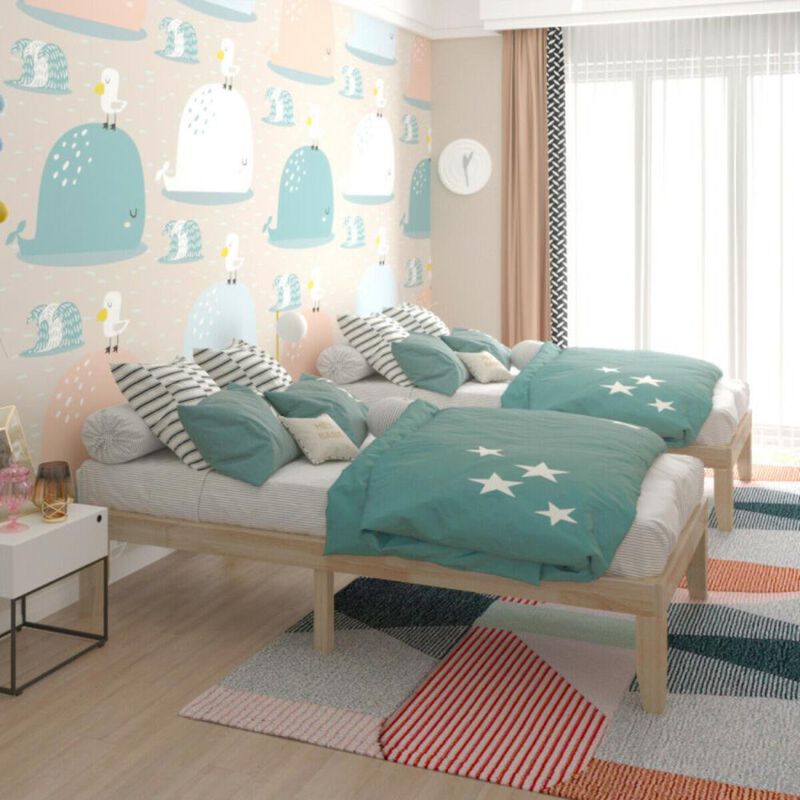 Hivvago Twin Size Rubber Wood Platform Bed Frame with Wood Slat Support