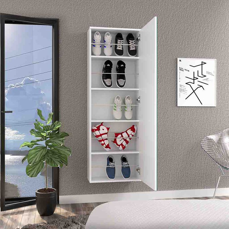 DEPOT E-SHOP Baltimore Wall Mounted Shoe Rack, Mirror, Single Door, Ten Shoes Capacity image number 1