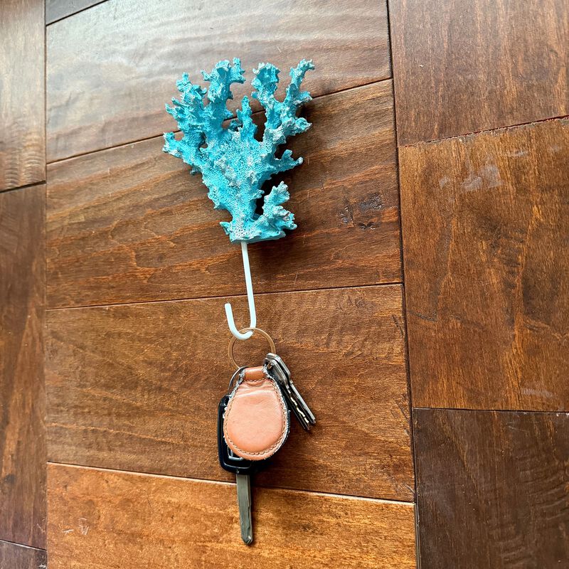 Decorative Coral Wall Hook Blue Silver 75 In Resin Metal Key Holder image number 7